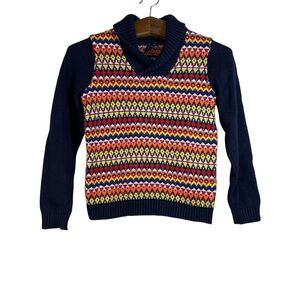 Janie and Jack Boys Fair Isle Multicolor Shawl Collar Sweater Size 8 Preppy Knit